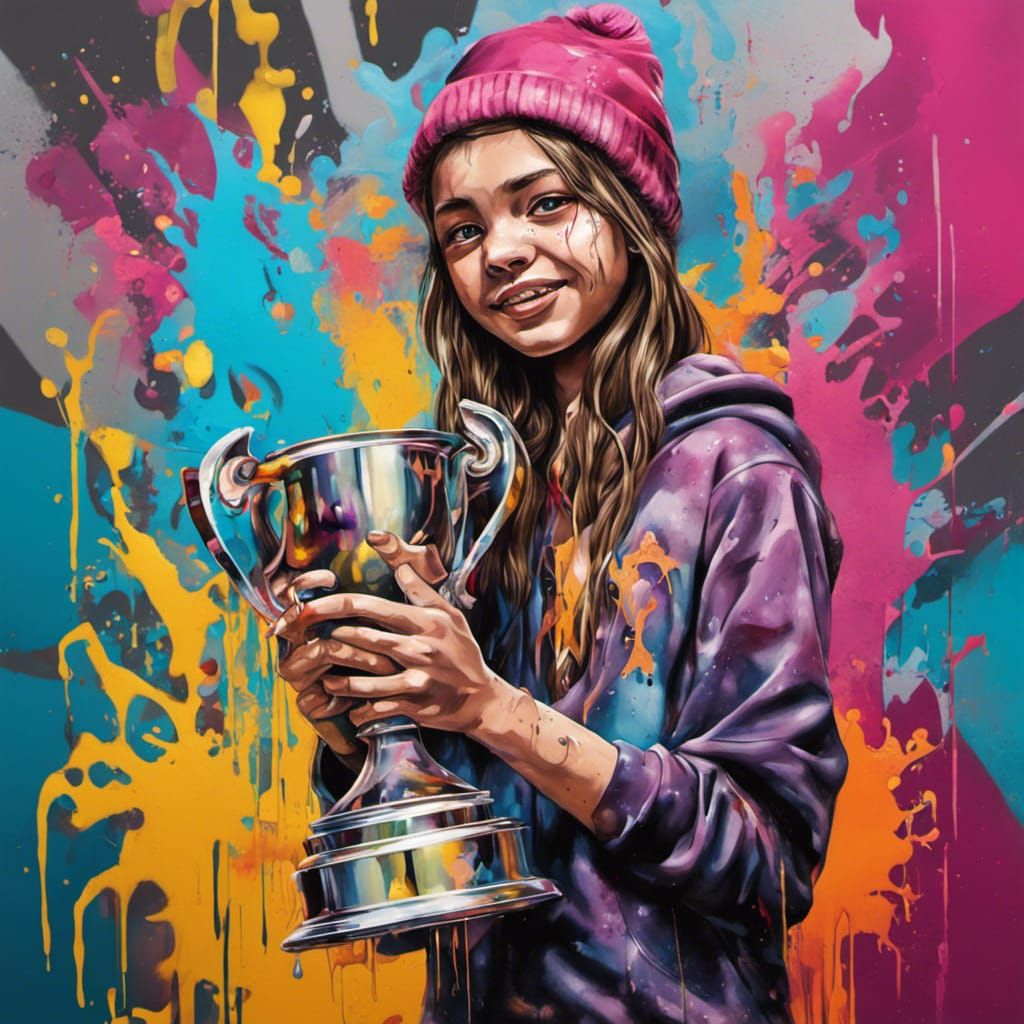 Girl with Trophy in Graffiti Splash Art
