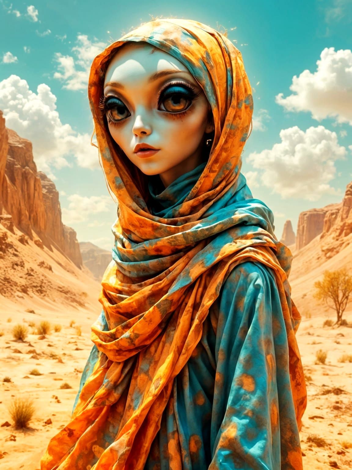 Ethereal Alien Goddess in a Vibrant Desert Realm