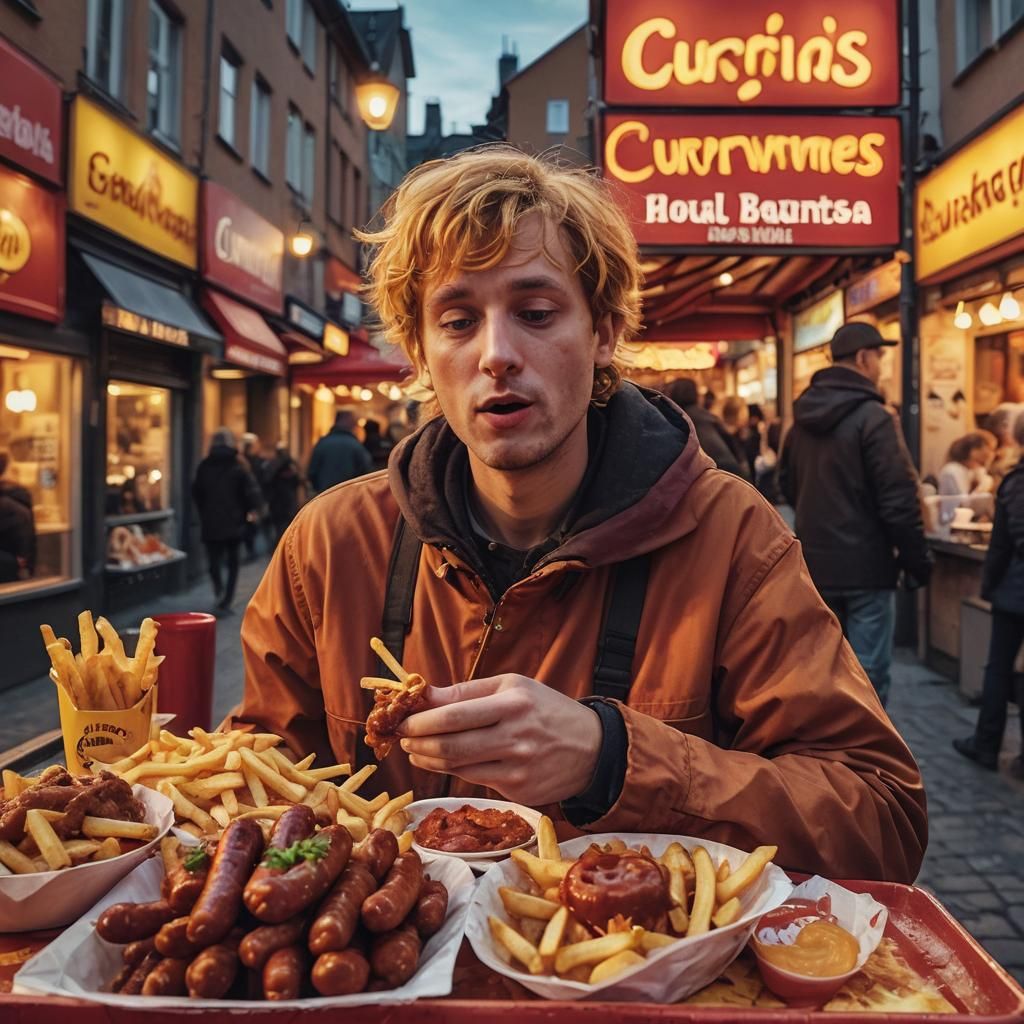 Currywurst at an Imbiss: German Expressionist Street Scene