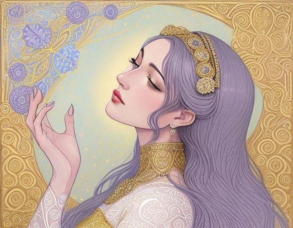 Woman Lost in Thought with Dreamlike Ethereal Background