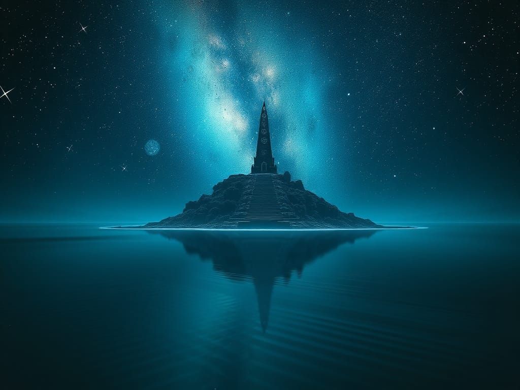 Ethereal Island Oasis Beneath Cosmic Skies