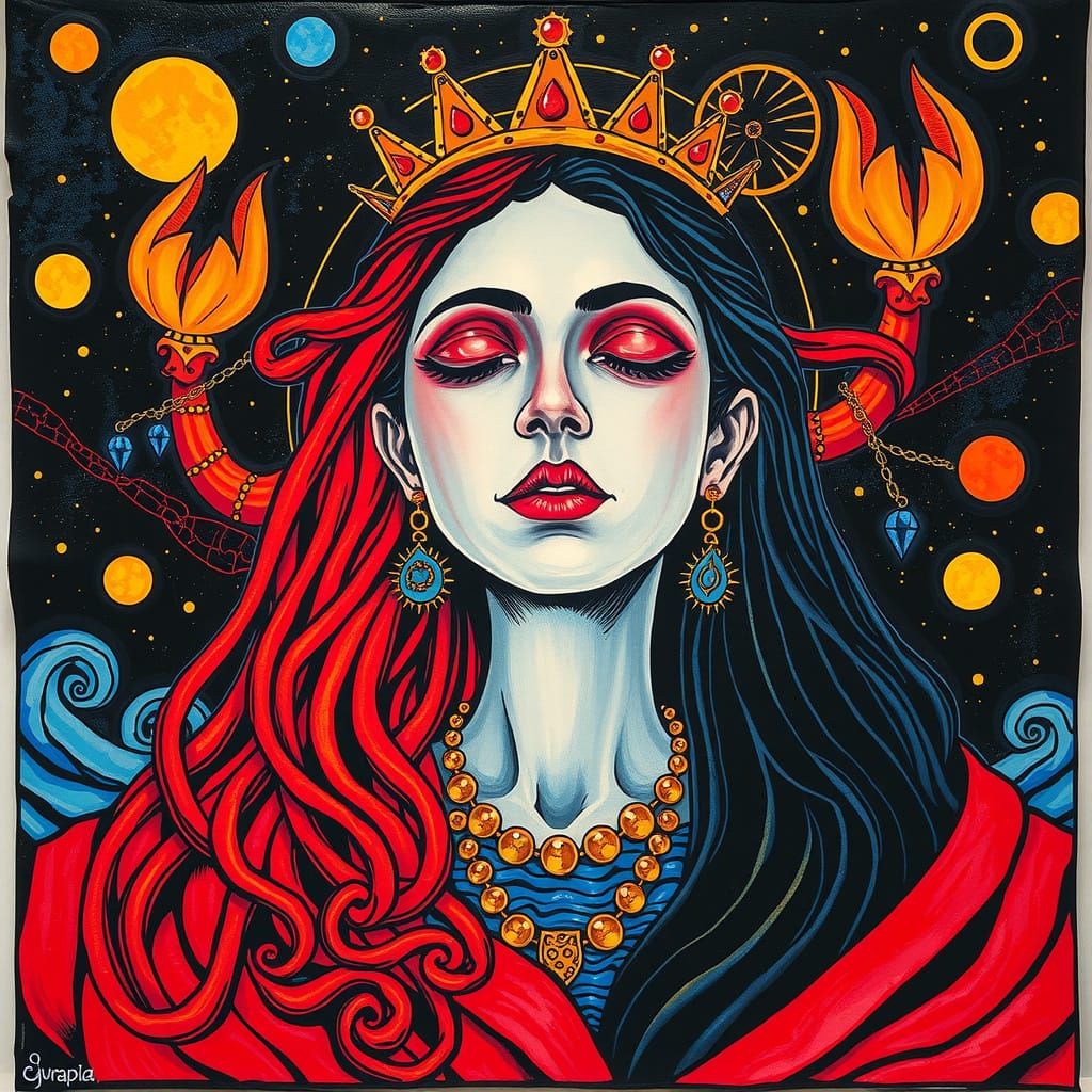 Psychedelic Fantasy Portrait of a Queen in Cosmic Whimsy