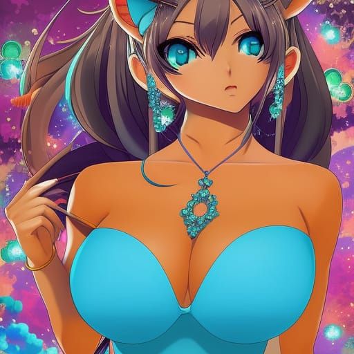 Anime Catgirl in Cheeky Bikini, Colorful Vector Art