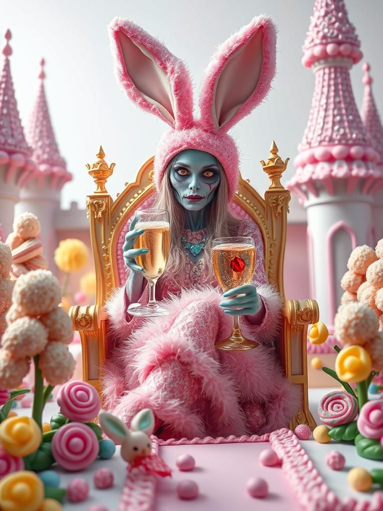 Zombie Woman in Bunny Costume in Candyland Castle
