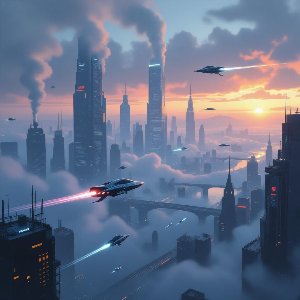 Futuristic Cityscape in Cyberpunk Neon Noir Style