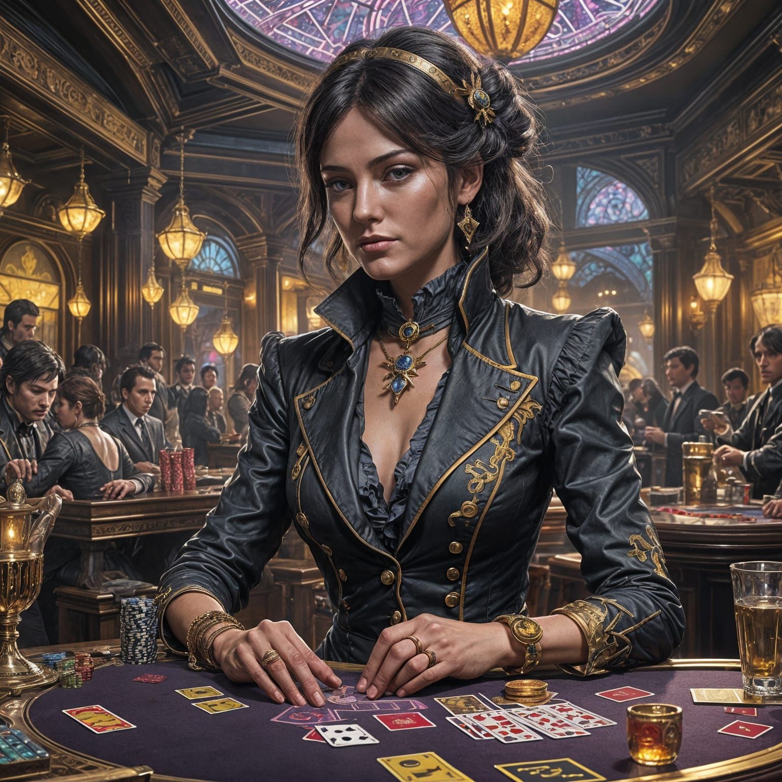 Blackjack Dealer in Dark Fantasy Style