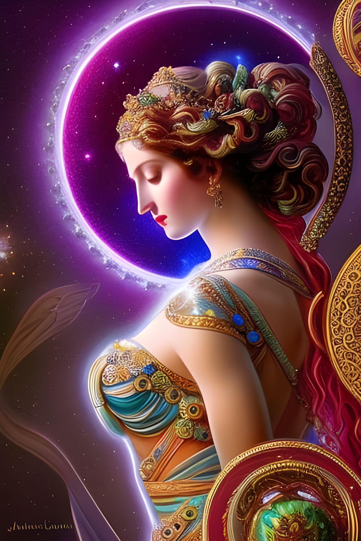 Celestial Goddess Portrait in Art Nouveau Style