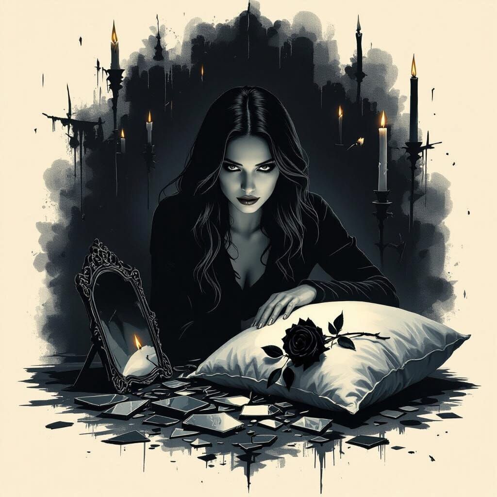 Eerie Paranormal Horror Scene with Black Rose