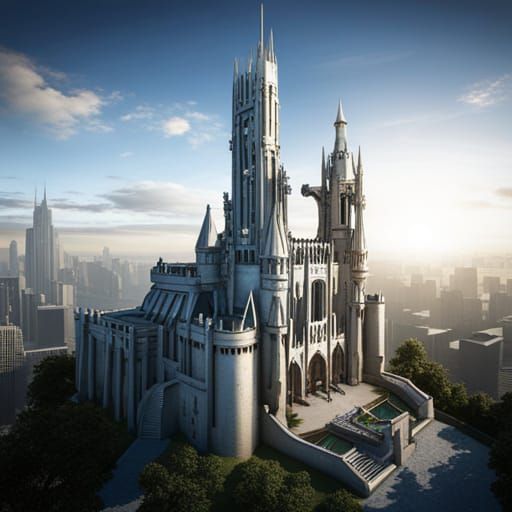 Futuristic Mech and Castle in Sci-Fi Style