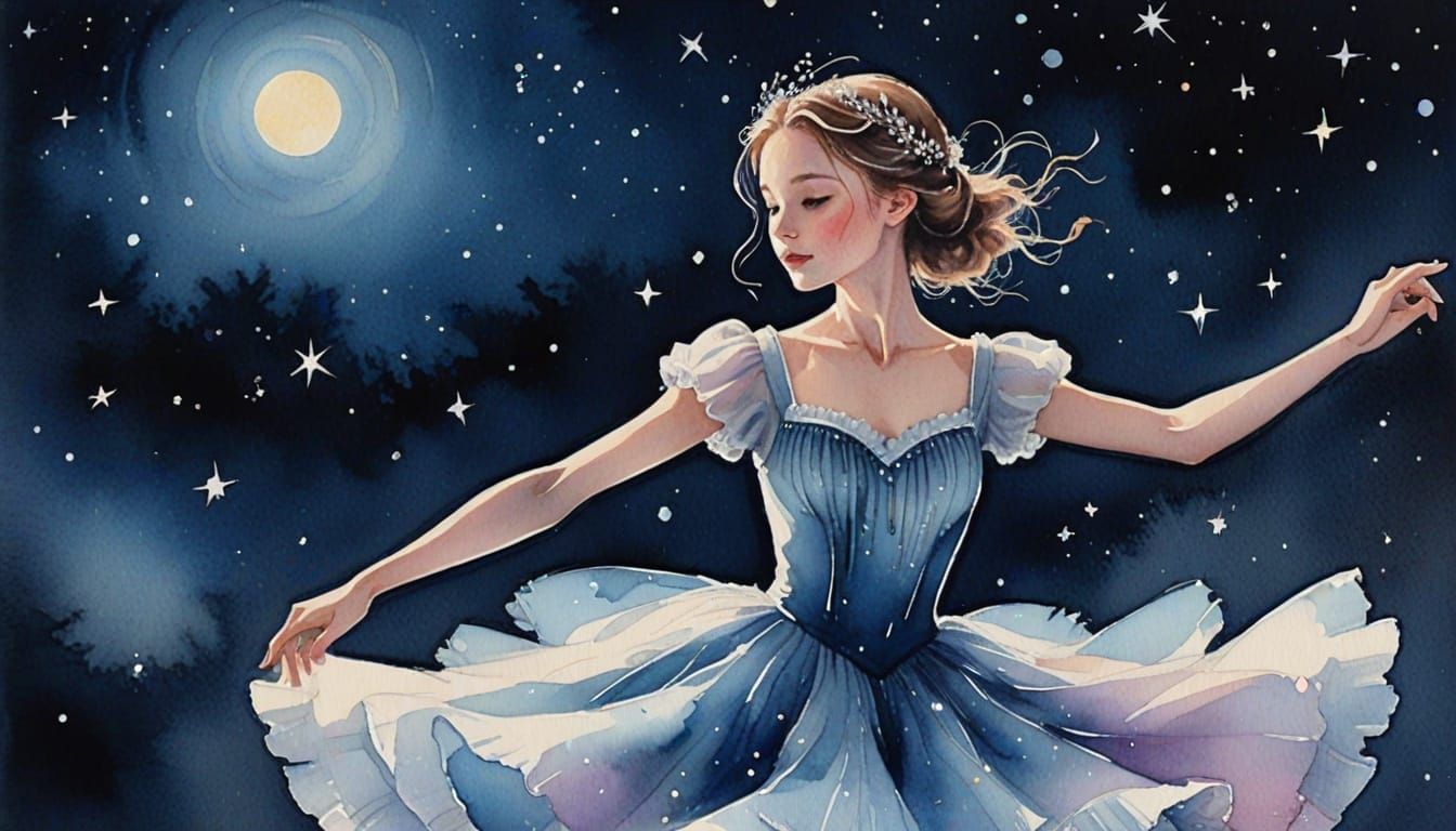 Whimsical Celestial Dancer Watercolor Painting
