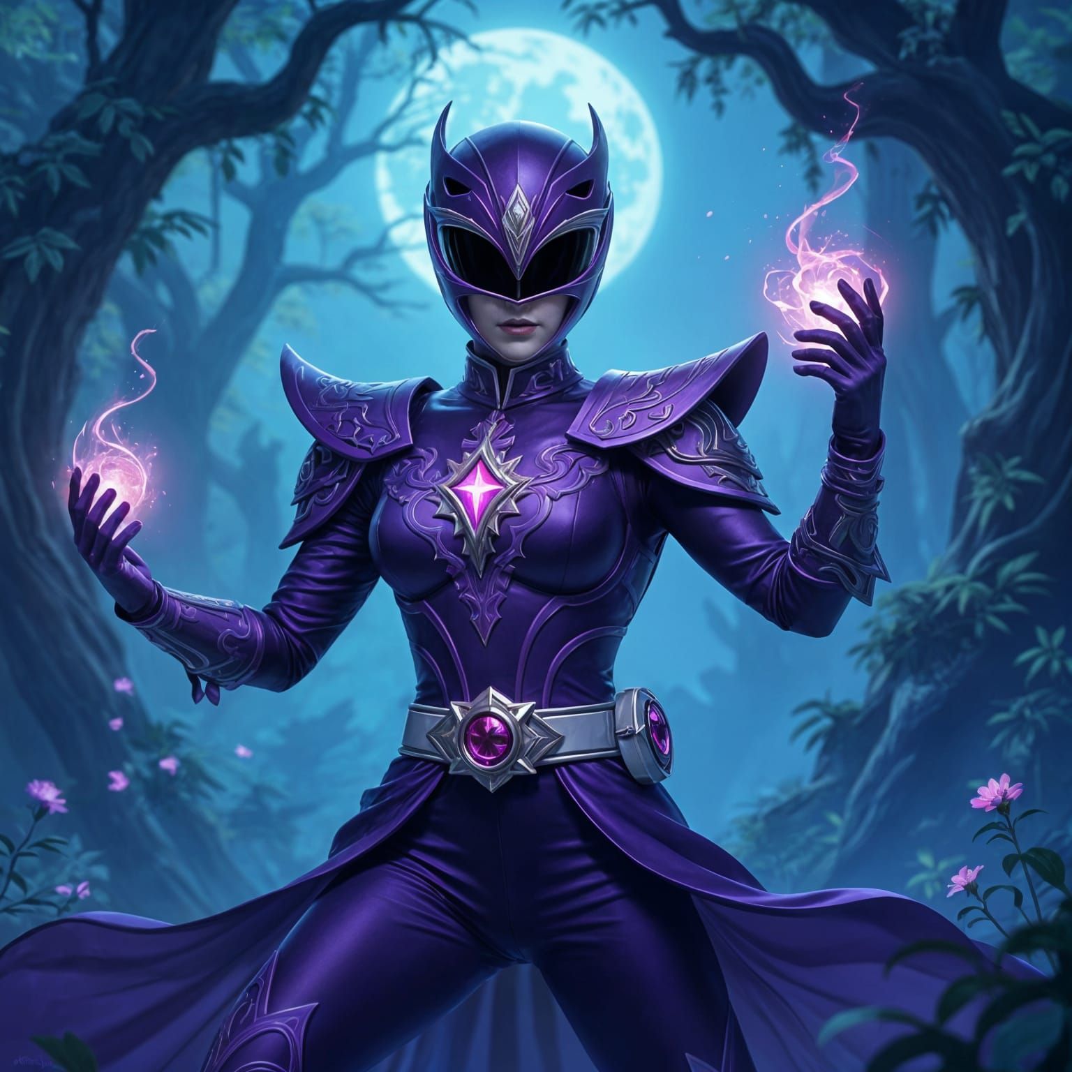 Whimsical Gothic Power Ranger in Enchanted Forest