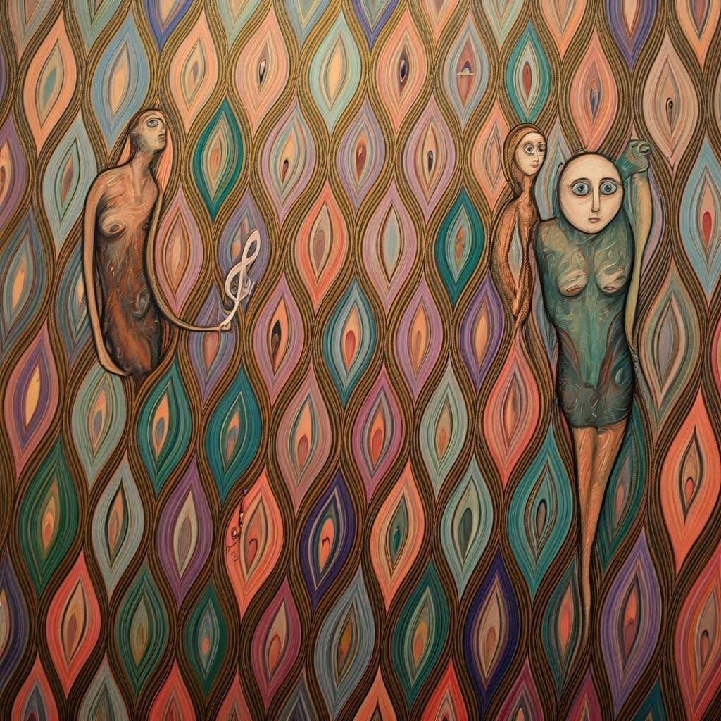 Surreal Figures Interact with Musical Notes