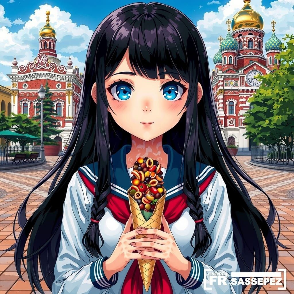 Soviet Schoolgirl with Shawarma, Anime Style
