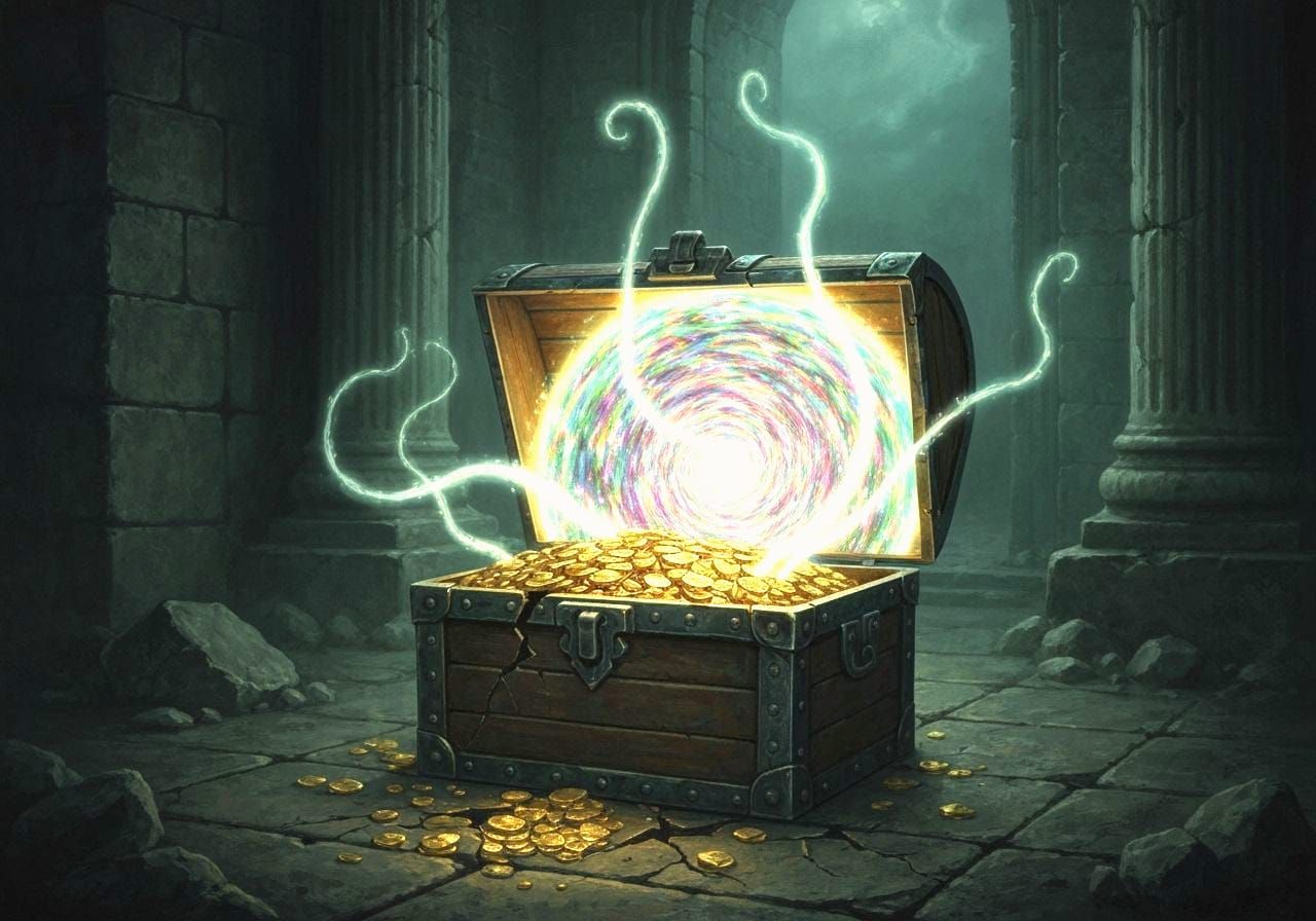 Iridescent Portal Emerges from Treasure Chest