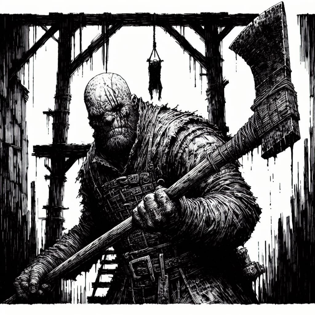 Dark Fantasy Executioner in Heavy Ink Style