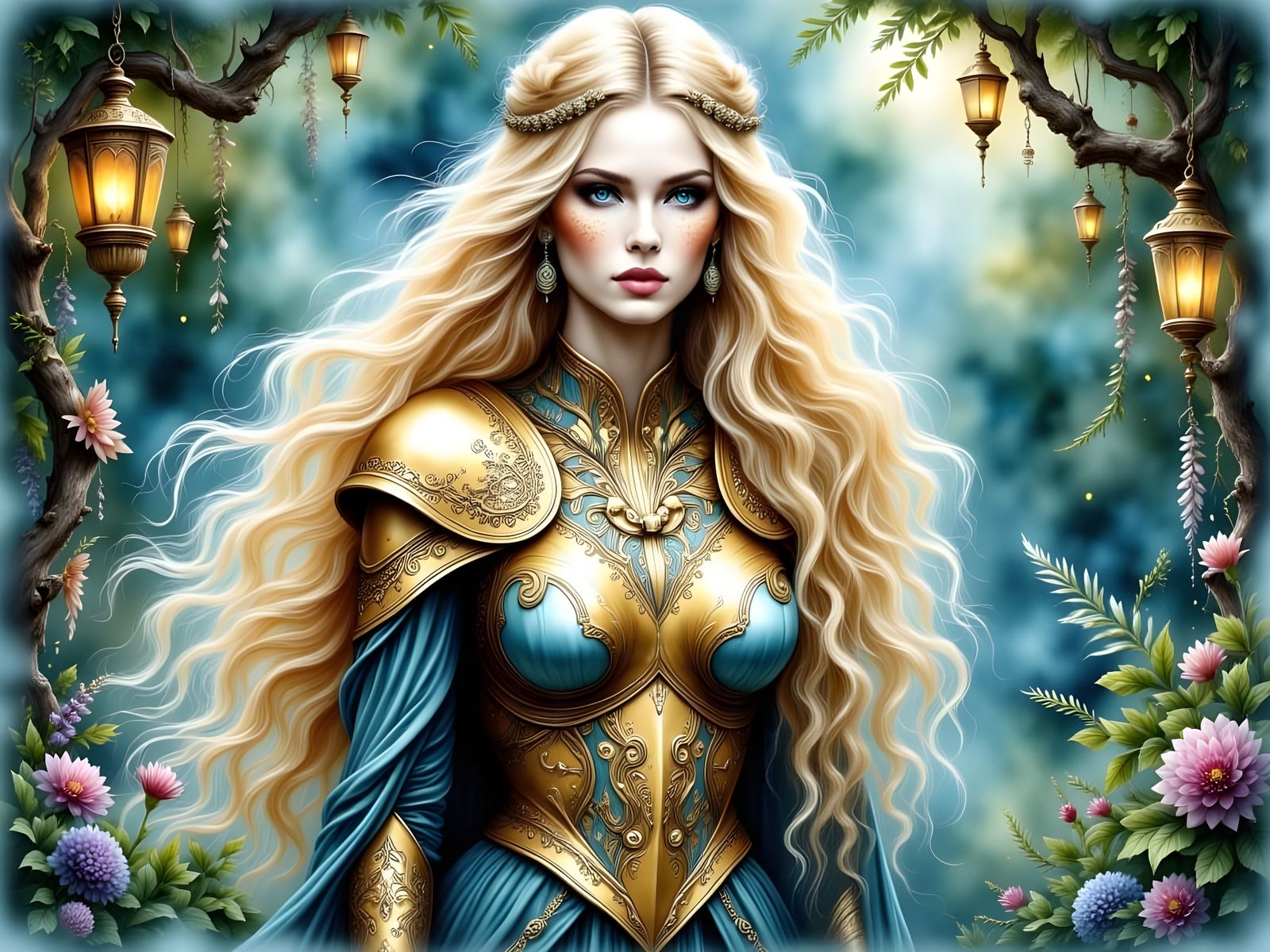 Norse Goddess in Watercolor Ink Illustration