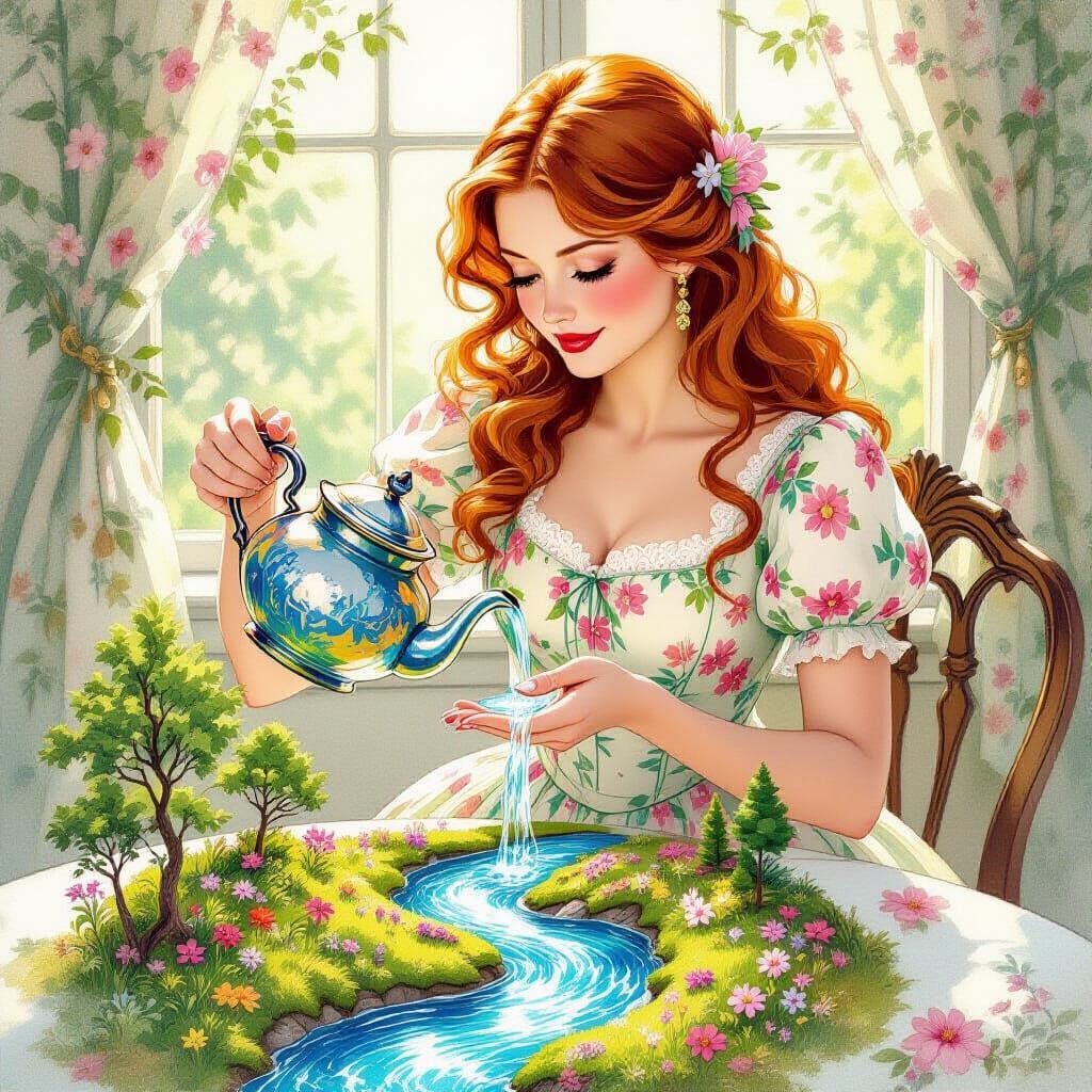 Magical River Garden Poured from Teapot