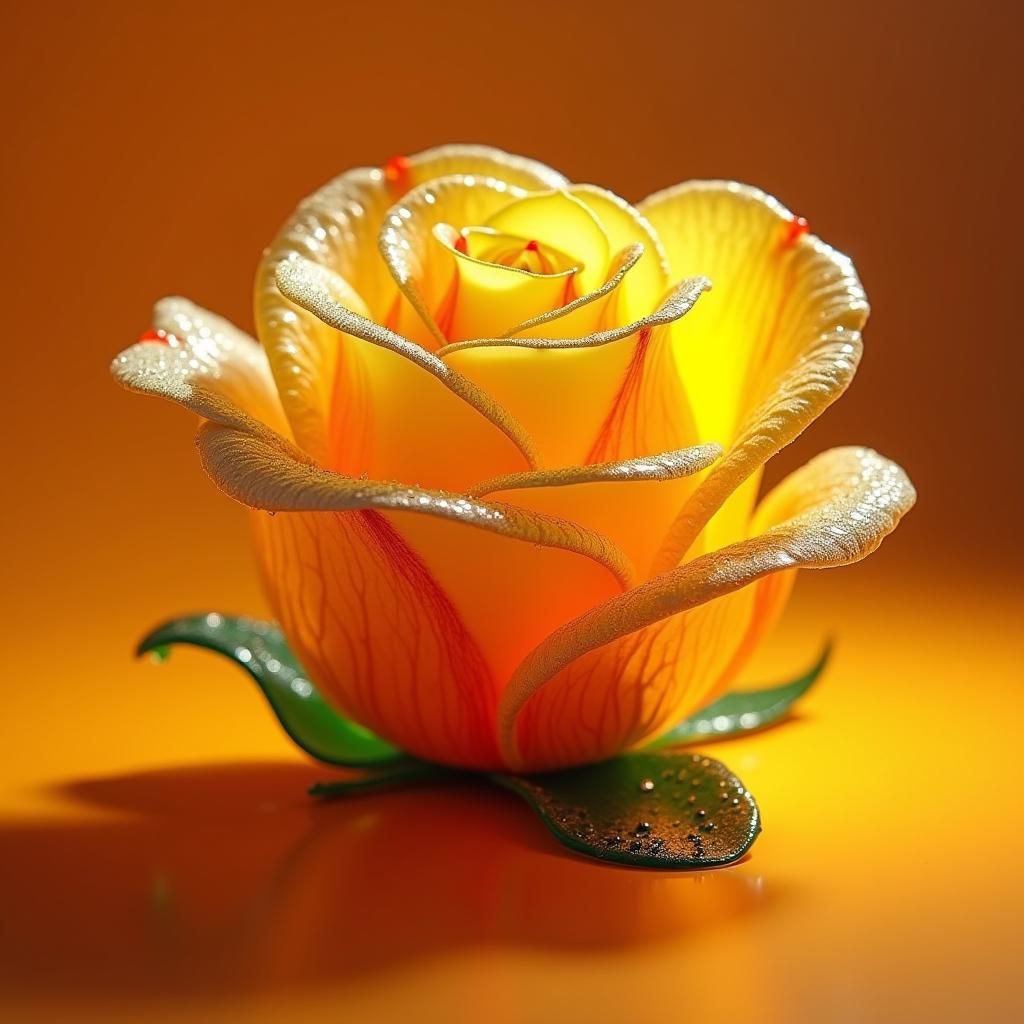 Glass Rose with Raindrops in Hyperrealistic Style
