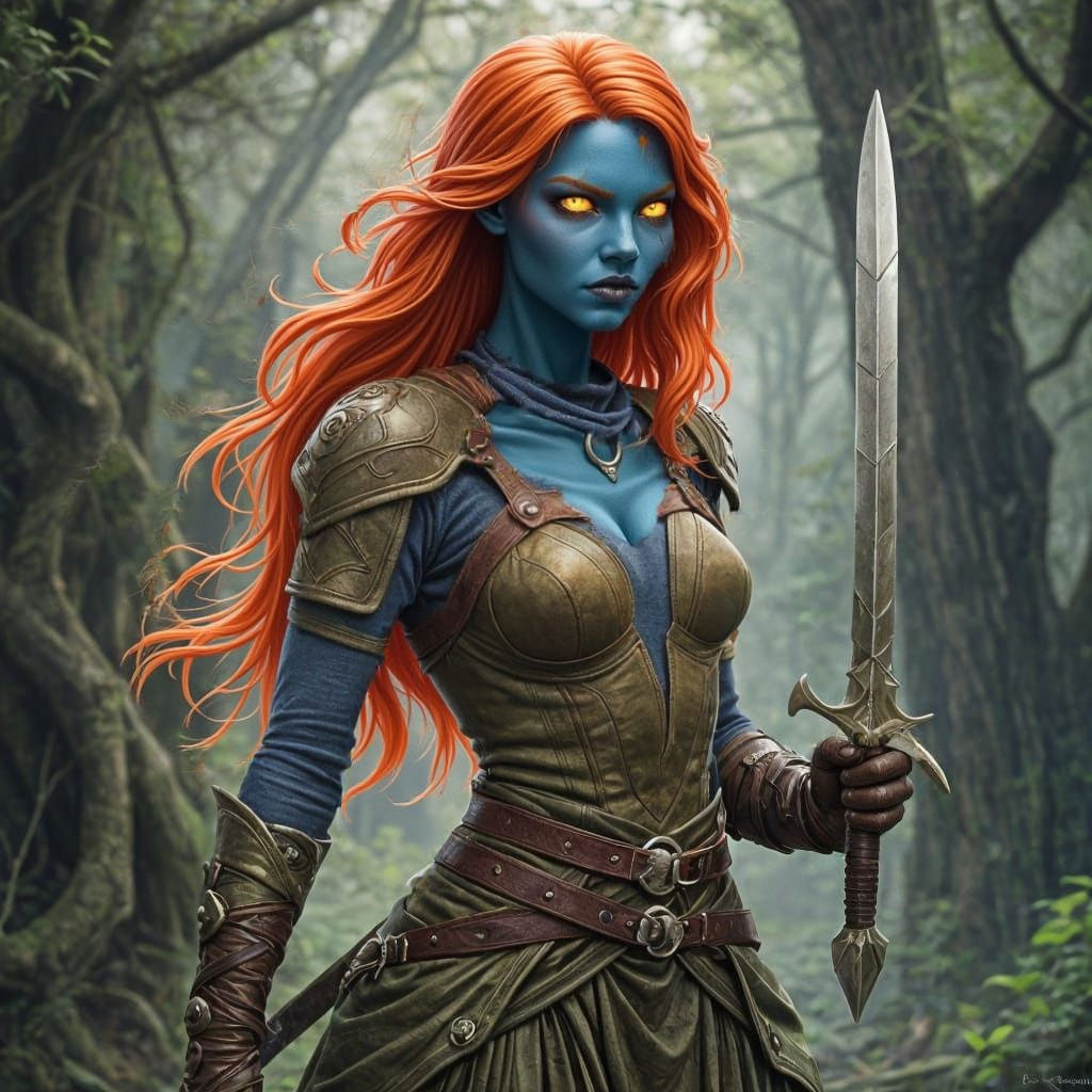 Ethereal Elf Maiden Wields Twin Daggers in Mysterious Landsc...