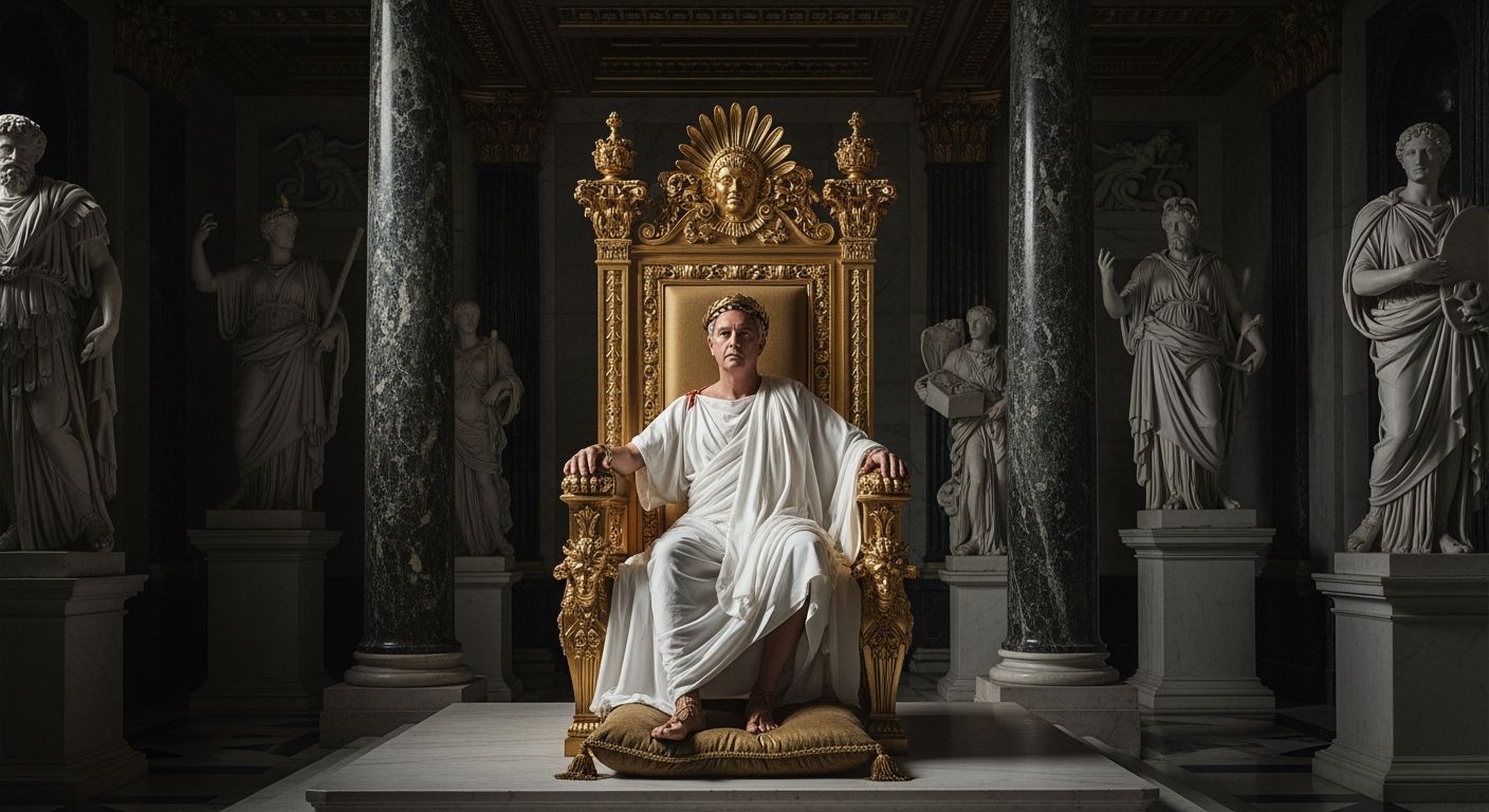 Ornate Throne Room Featuring Roman Emperor
