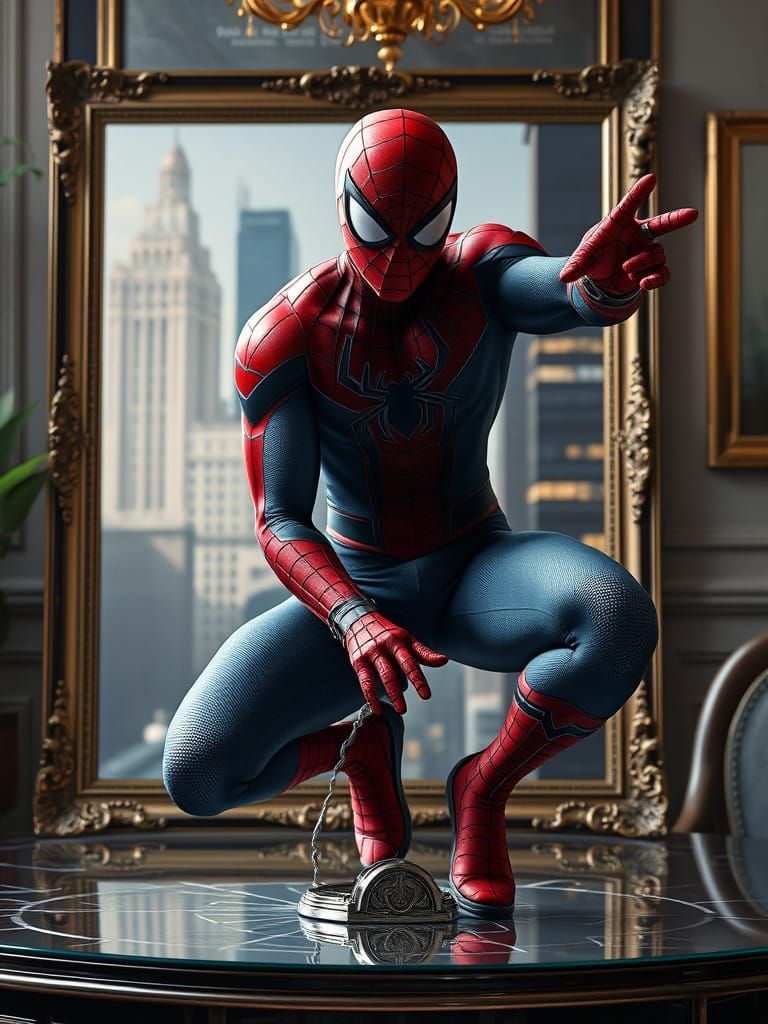 Spiderman Anime Portrait on Opulent Table
