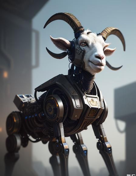Futuristic Clockwork Goat Robot in Sci-Fi Style