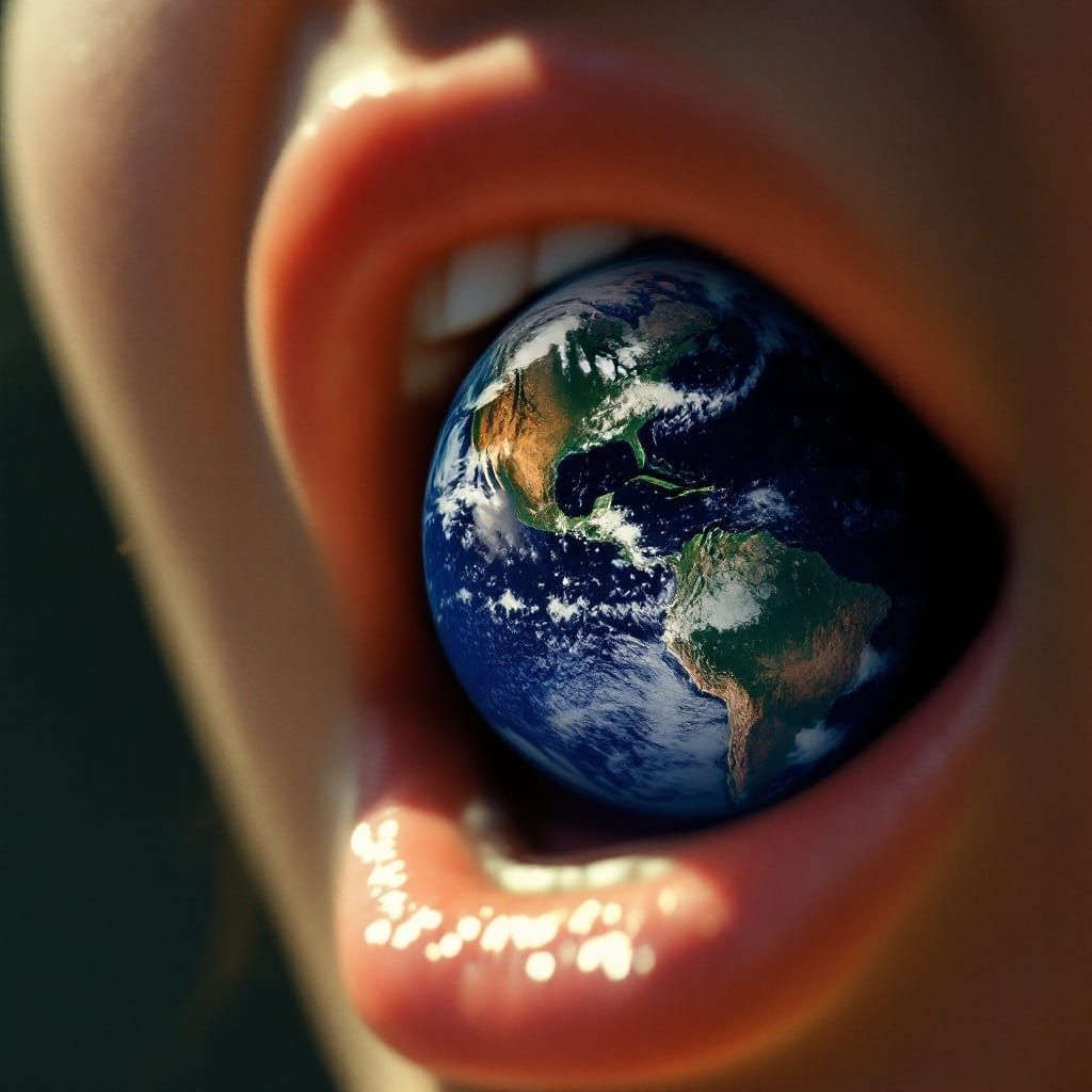 Globe Sucked into the Vortex of a Woman's Open Mouth