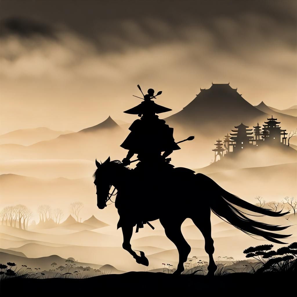 Samurai Silhouette on Horseback