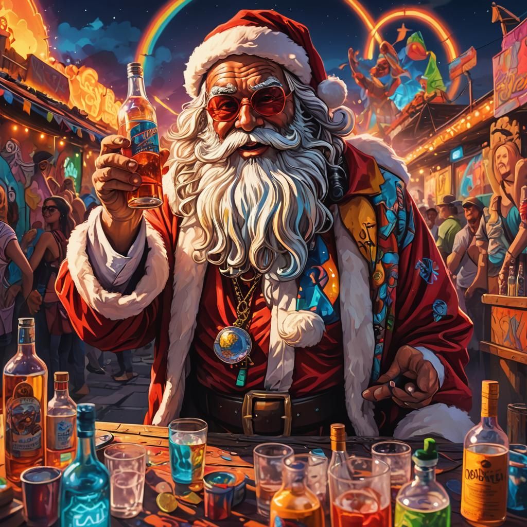 Santa Claus at Glastonbury Festival in Graffiti Style