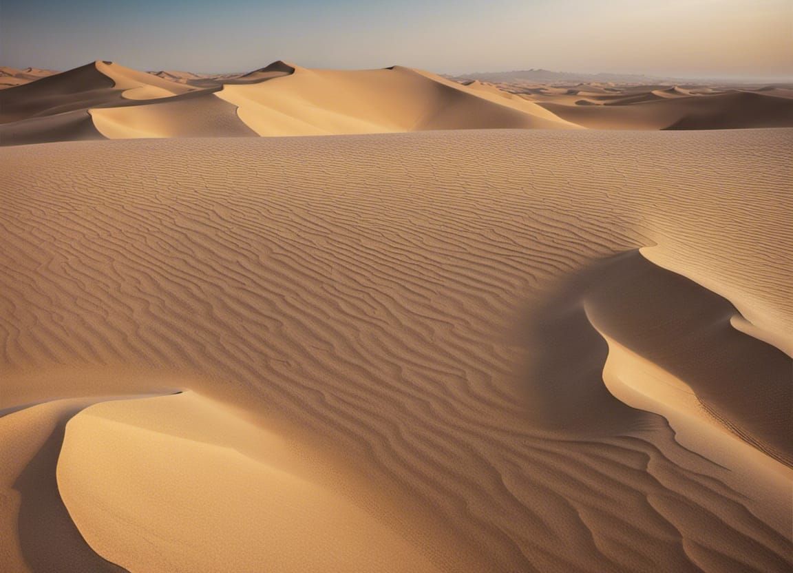 Hyperrealistic Desert Landscape with Golden Dunes