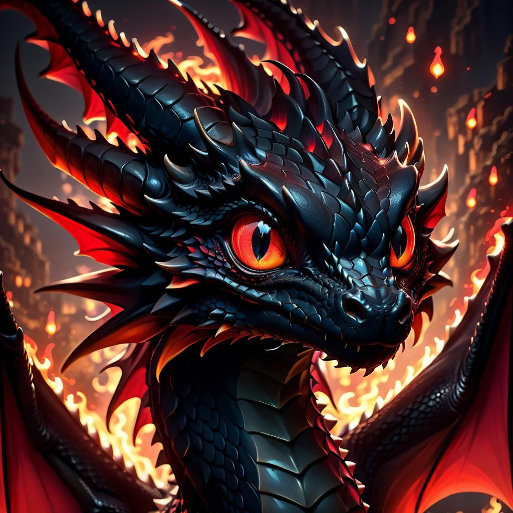 Anime Dragon Portrait with Red Glowing Scales