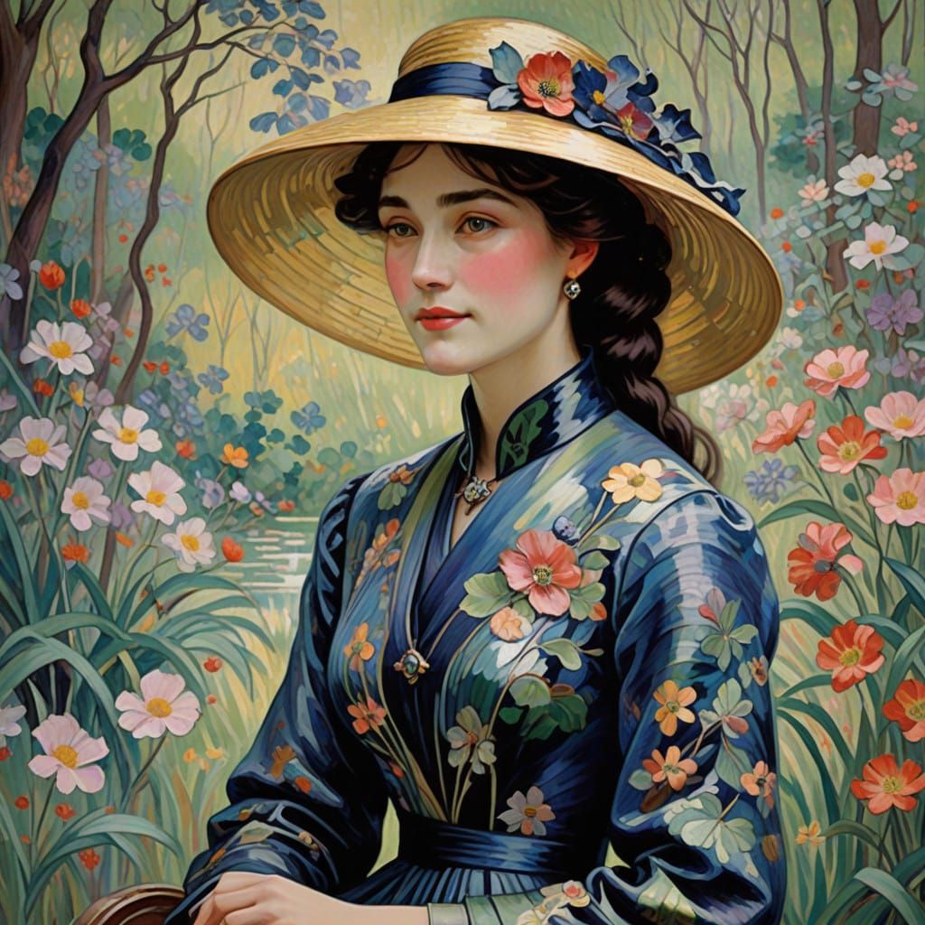 Enigmatic Lady in Impressionist Splendor