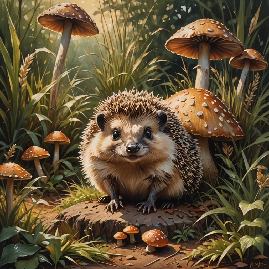 Hedgehog's Golden Hour: An Impasto Oil Painting