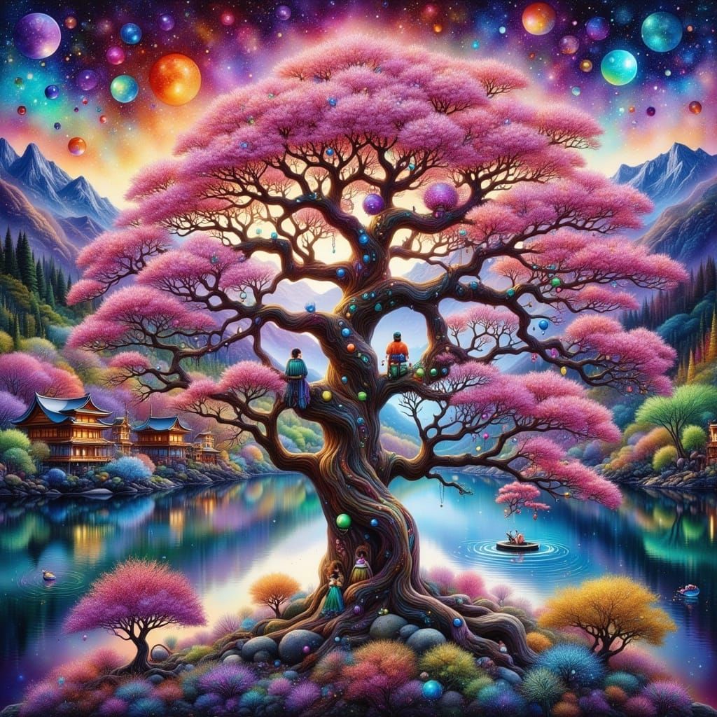 Sakura Tree in Vibrant Graffiti Style