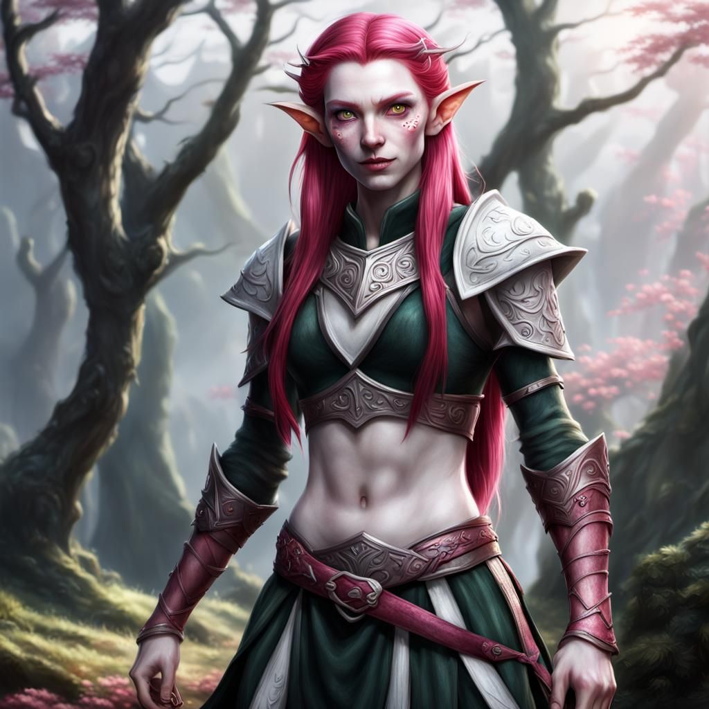 Hyperrealistic Elf Girl with Crimson Hair