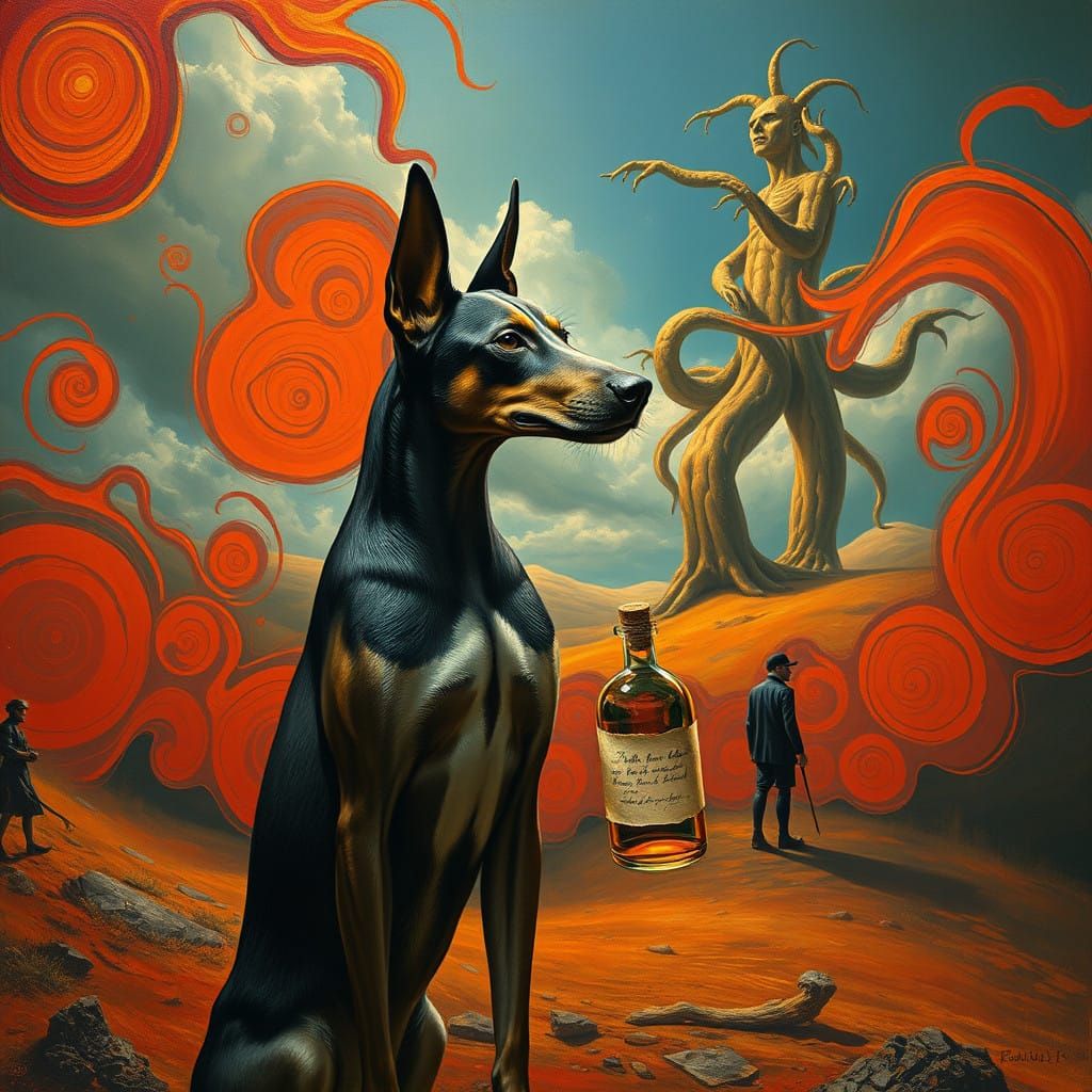 A Heroic Dog in Vibrant Surrealist Art