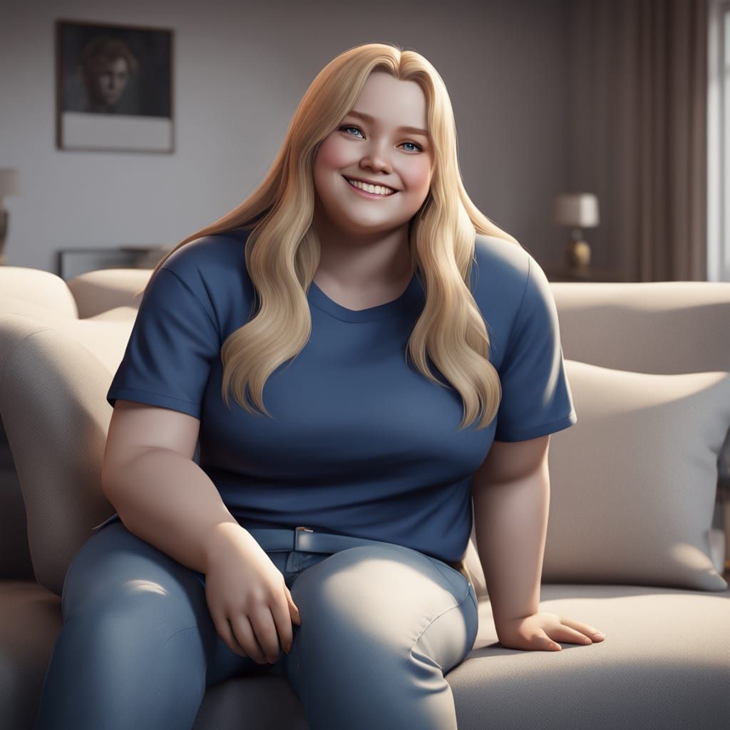 Gentle Giantess in Charming Living Room