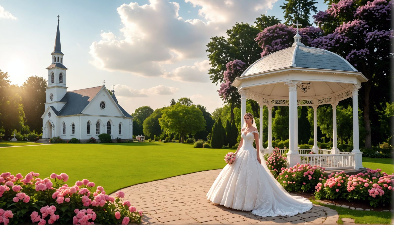 Christian Wedding at Garden Gazebo, Hyperrealistic Style