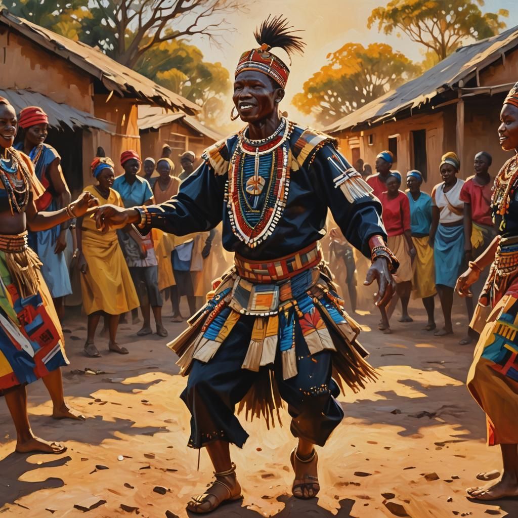 Zulu Dancer in Vibrant Oil Painting