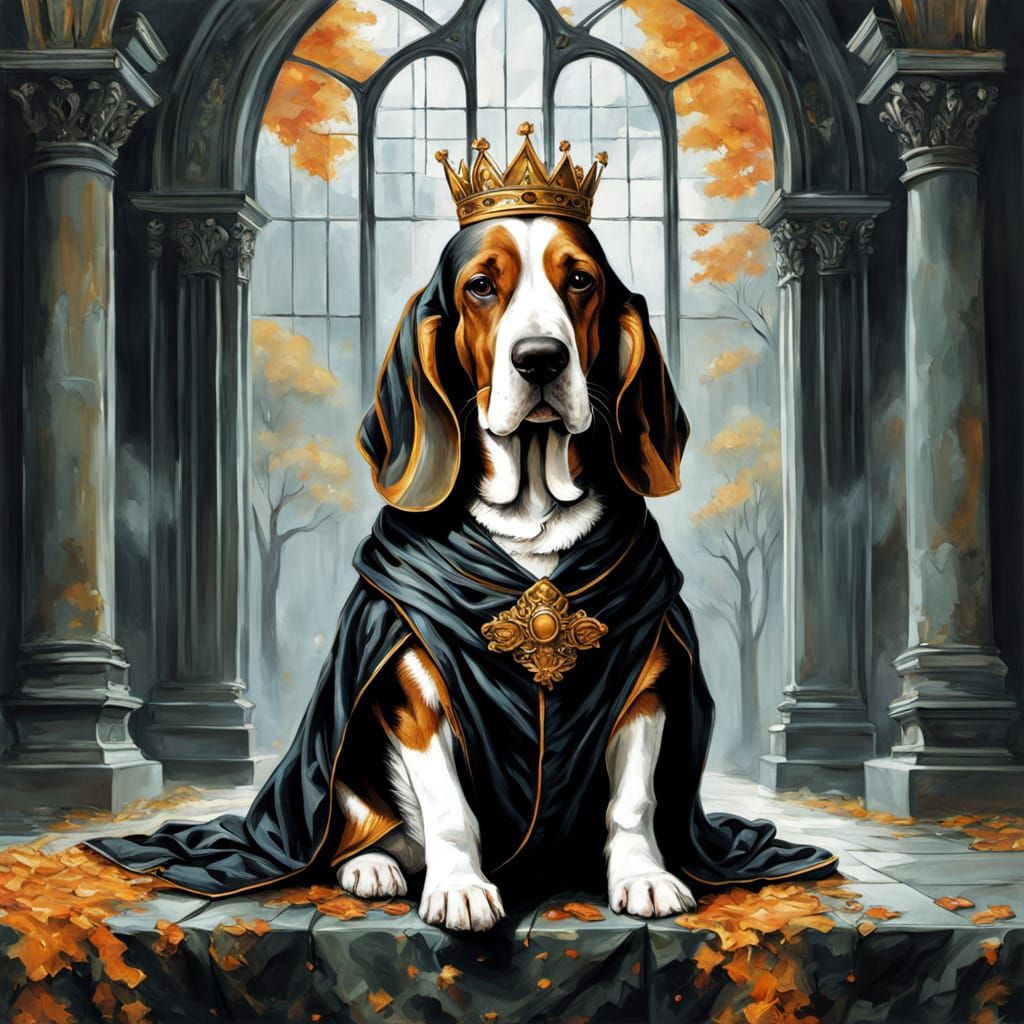 Regal Basset Hound Portrait in Classical Oil Style