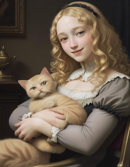 Renaissance Man and Cat Portrait