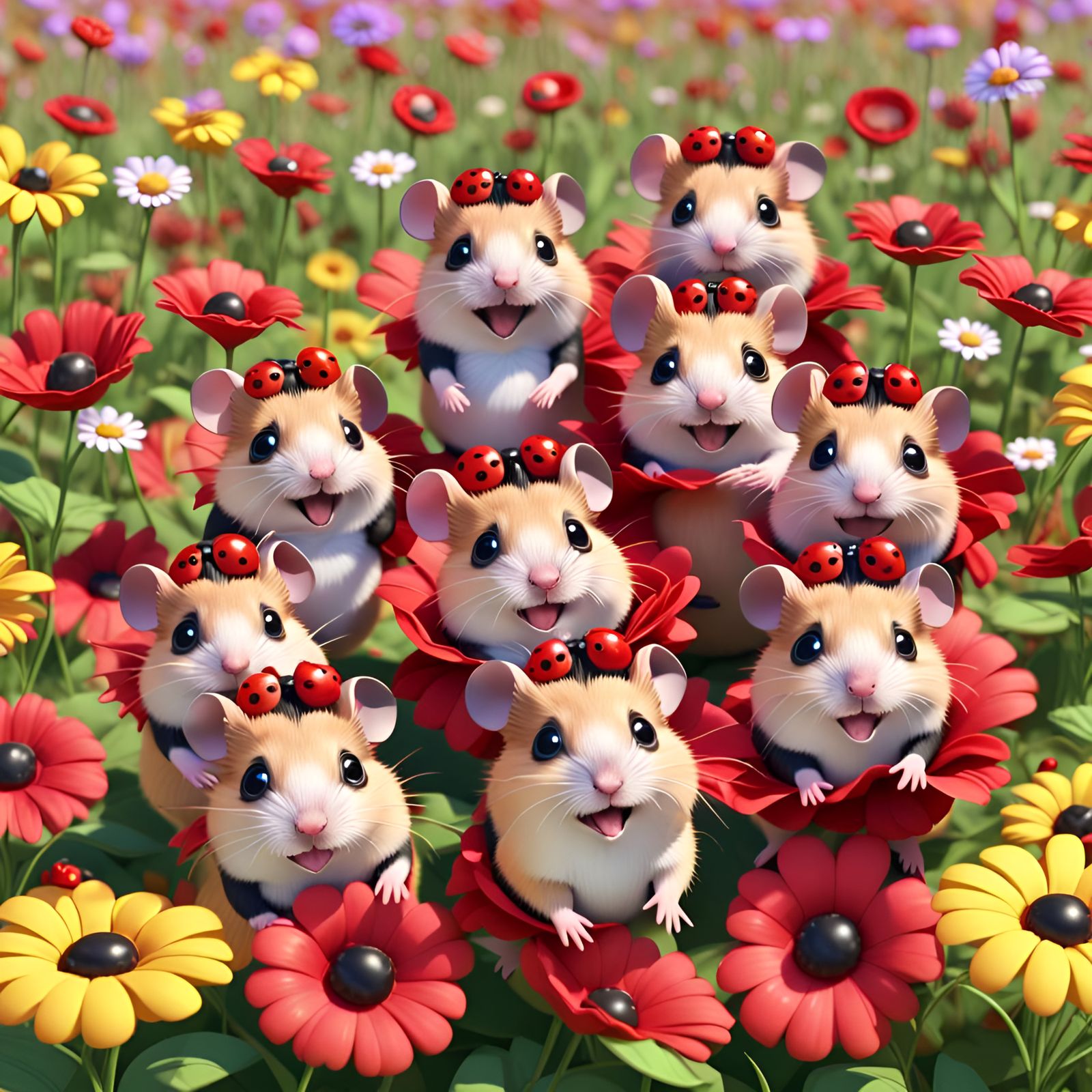 chibi style hamster summer group photo