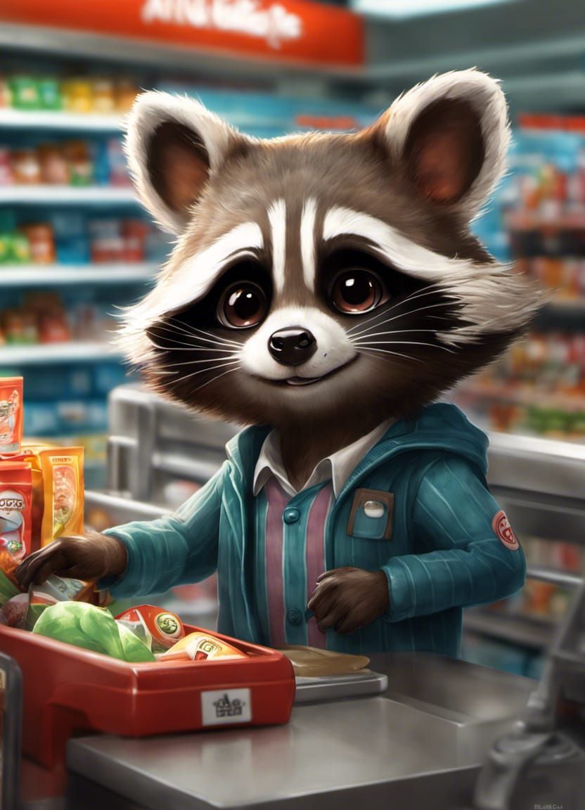 Raccoon as cashier v.2