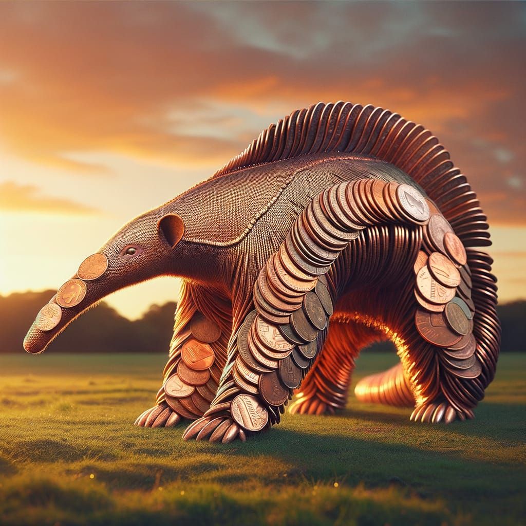 A ant eater made of pennies