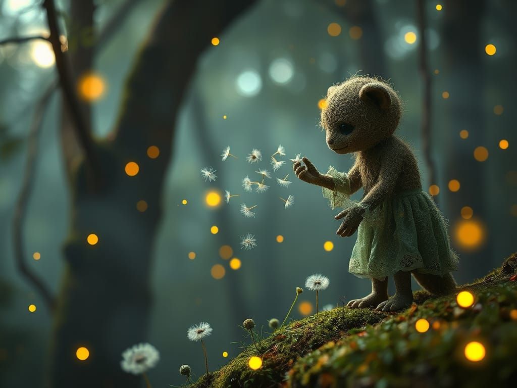 Moonlit Seed Sower in Pointillist Forest