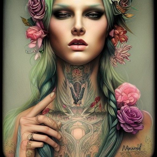 Decadent Portrait of Androgynous Tattooed God