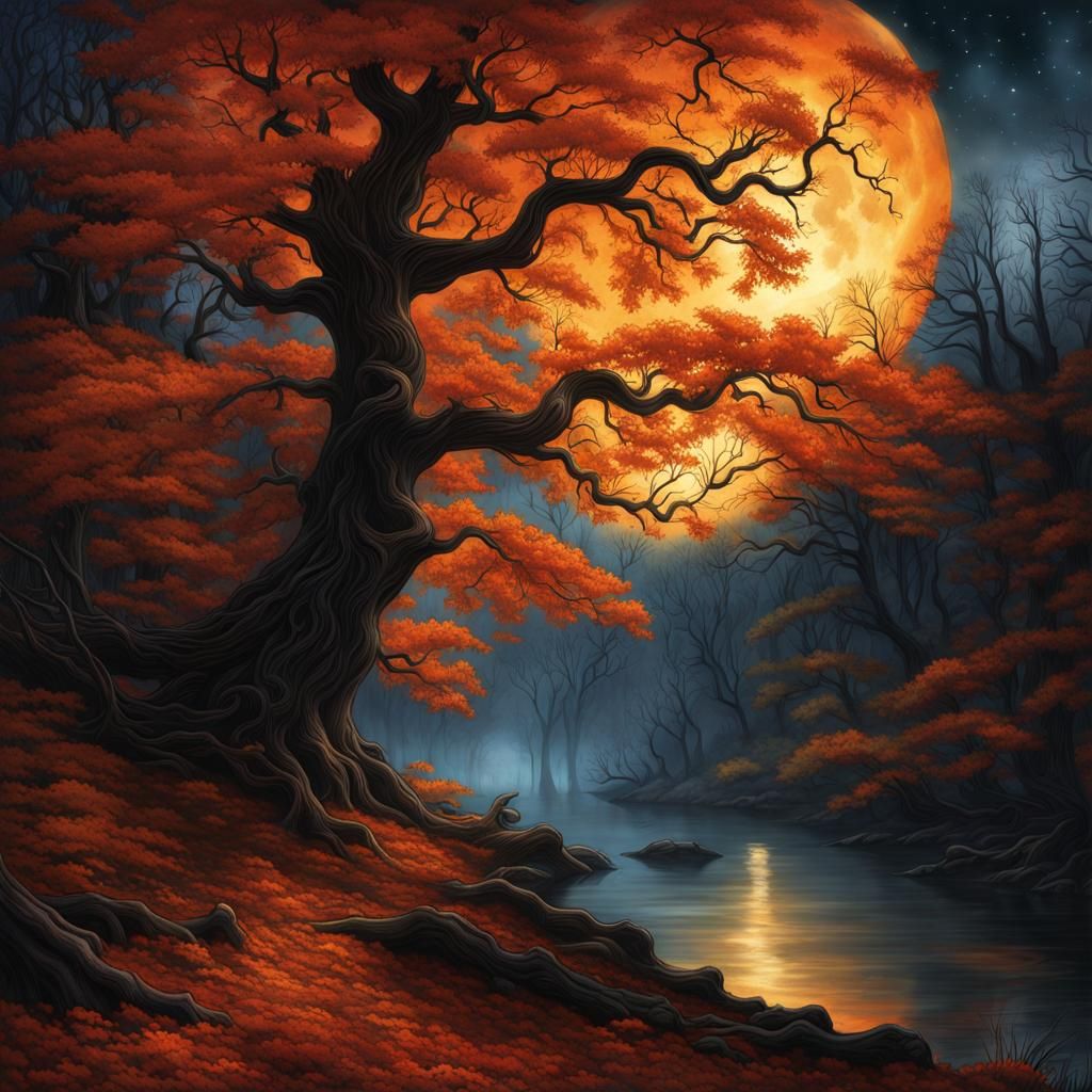 Haunted Gothic Forest in Watercolor Style