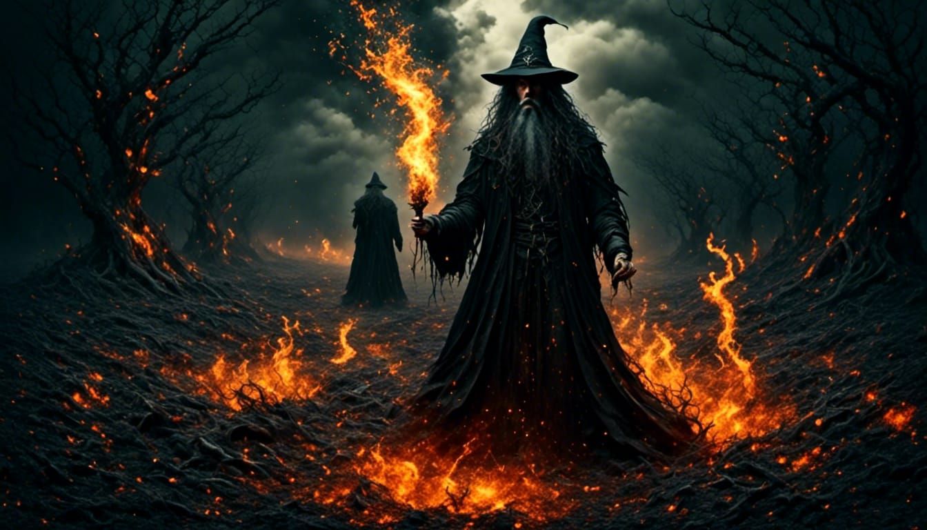 Wizard Conjures Magma With Amber Glow