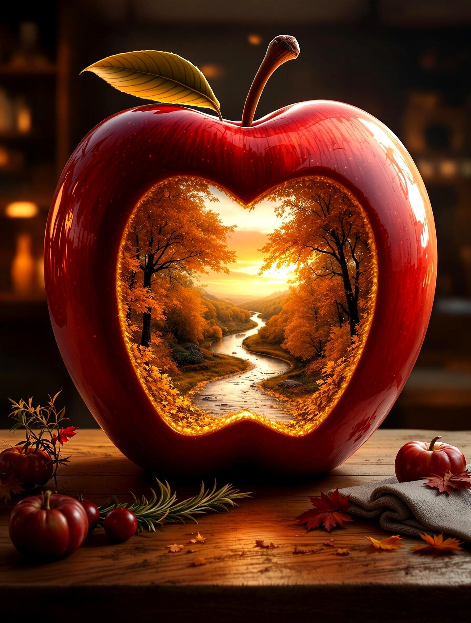 Autumn Holographic Masterpiece with Panoramic River and Suns...