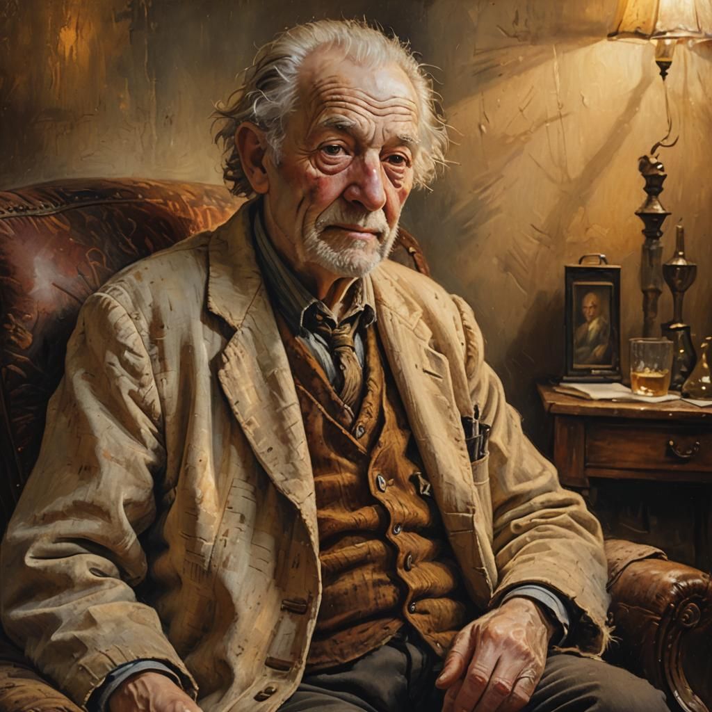 Kindly Old Man Giving Advice: Impressionist Oil Painting